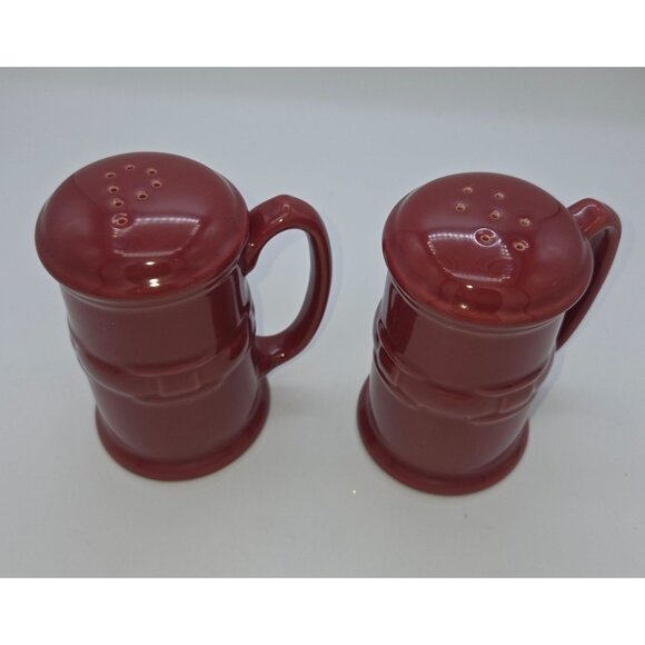 Longaberger Pottery Burgundy Salt & Pepper Shakers Mug Shape 4.25" Tall Made In - Picture 2 of 7